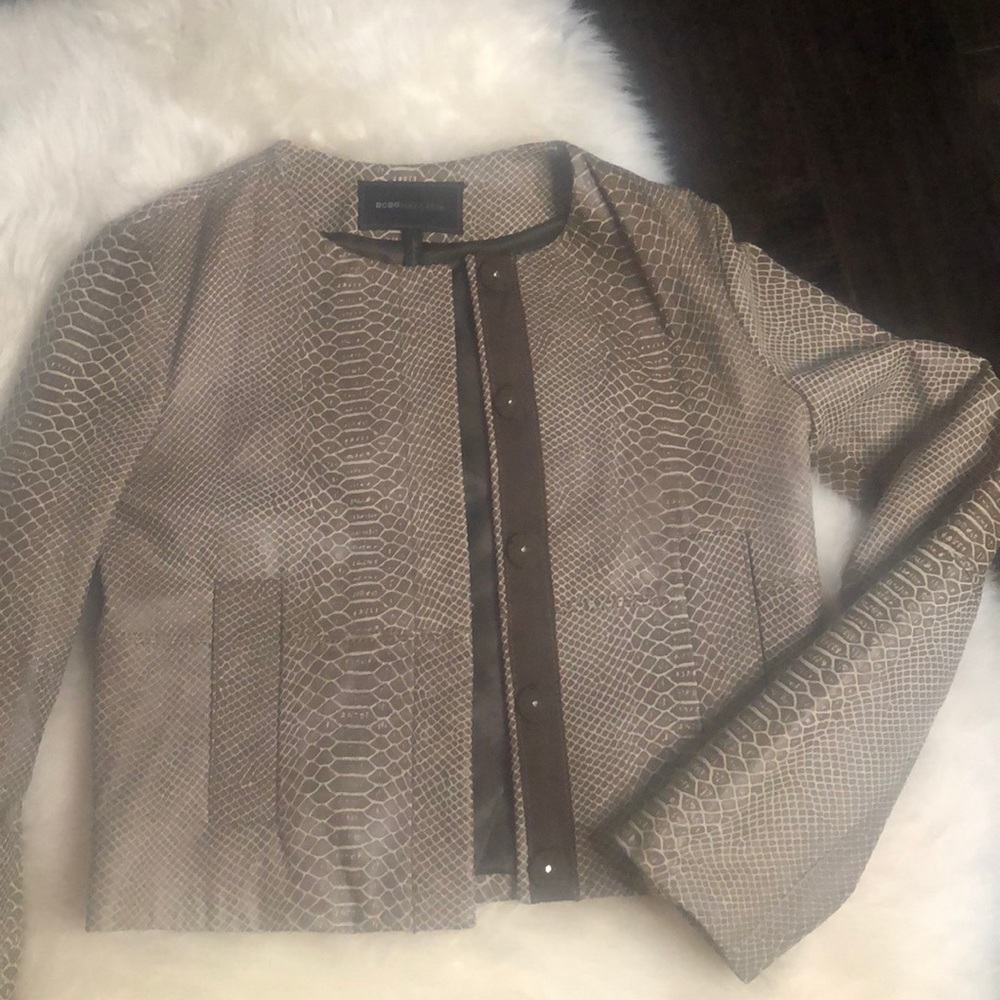 Snake cropped leather jacket